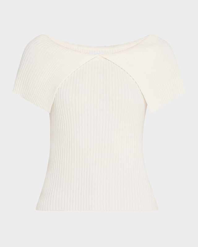 Ribbed Bateau-Neck Foldover Top